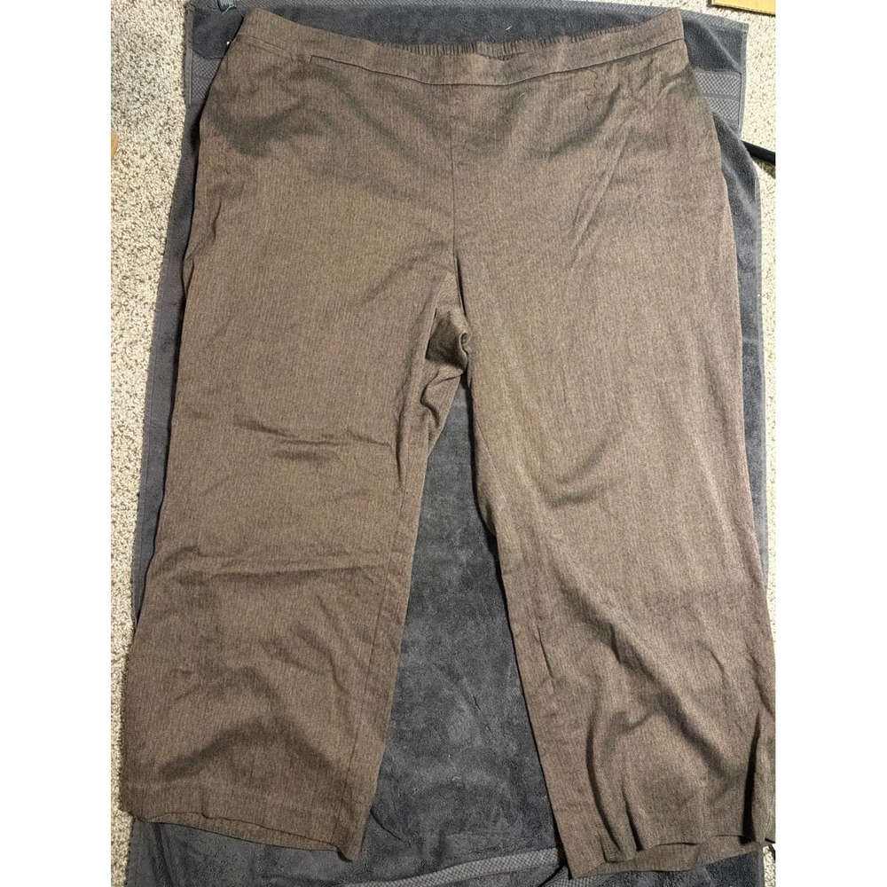 Catherines Refined Brown Herringbone Pull On Pants Plus Size 4X 30/32W Stretch